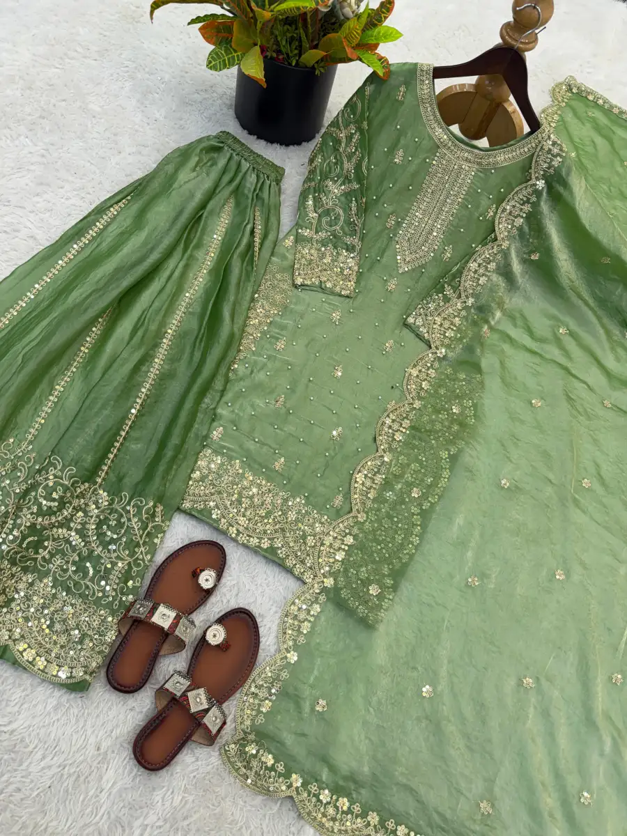 DESIGNER FENDY SILK EMBROIDERY CODING AND SEQUENCE WORK TOP PALAZZO WITH DUPATTA FESTIVE WEAR WHOLESALE PRICE ETHNIC GARMENT (17)