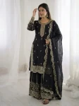 DESIGNER FENDY SILK EMBROIDERY CODING AND SEQUENCE WORK TOP PALAZZO WITH DUPATTA BLACK