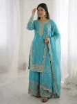 DESIGNER FENDY SILK EMBROIDERY CODING AND SEQUENCE WORK TOP PALAZZO WITH DUPATTA FESTIVE WEAR WHOLESALE PRICE ETHNIC GARMENT (29)