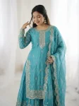 DESIGNER FENDY SILK EMBROIDERY CODING AND SEQUENCE WORK TOP PALAZZO WITH DUPATTA FESTIVE WEAR WHOLESALE PRICE ETHNIC GARMENT (29)