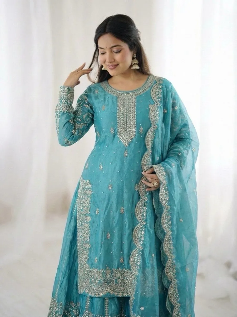 DESIGNER FENDY SILK EMBROIDERY CODING AND SEQUENCE WORK TOP PALAZZO WITH DUPATTA FESTIVE WEAR WHOLESALE PRICE ETHNIC GARMENT (28)