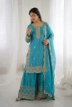 DESIGNER FENDY SILK EMBROIDERY CODING AND SEQUENCE WORK TOP PALAZZO WITH DUPATTA FESTIVE WEAR WHOLESALE PRICE ETHNIC GARMENT (29)