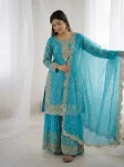 DESIGNER FENDY SILK EMBROIDERY CODING AND SEQUENCE WORK TOP PALAZZO WITH DUPATTA FESTIVE WEAR WHOLESALE PRICE ETHNIC GARMENT (29)