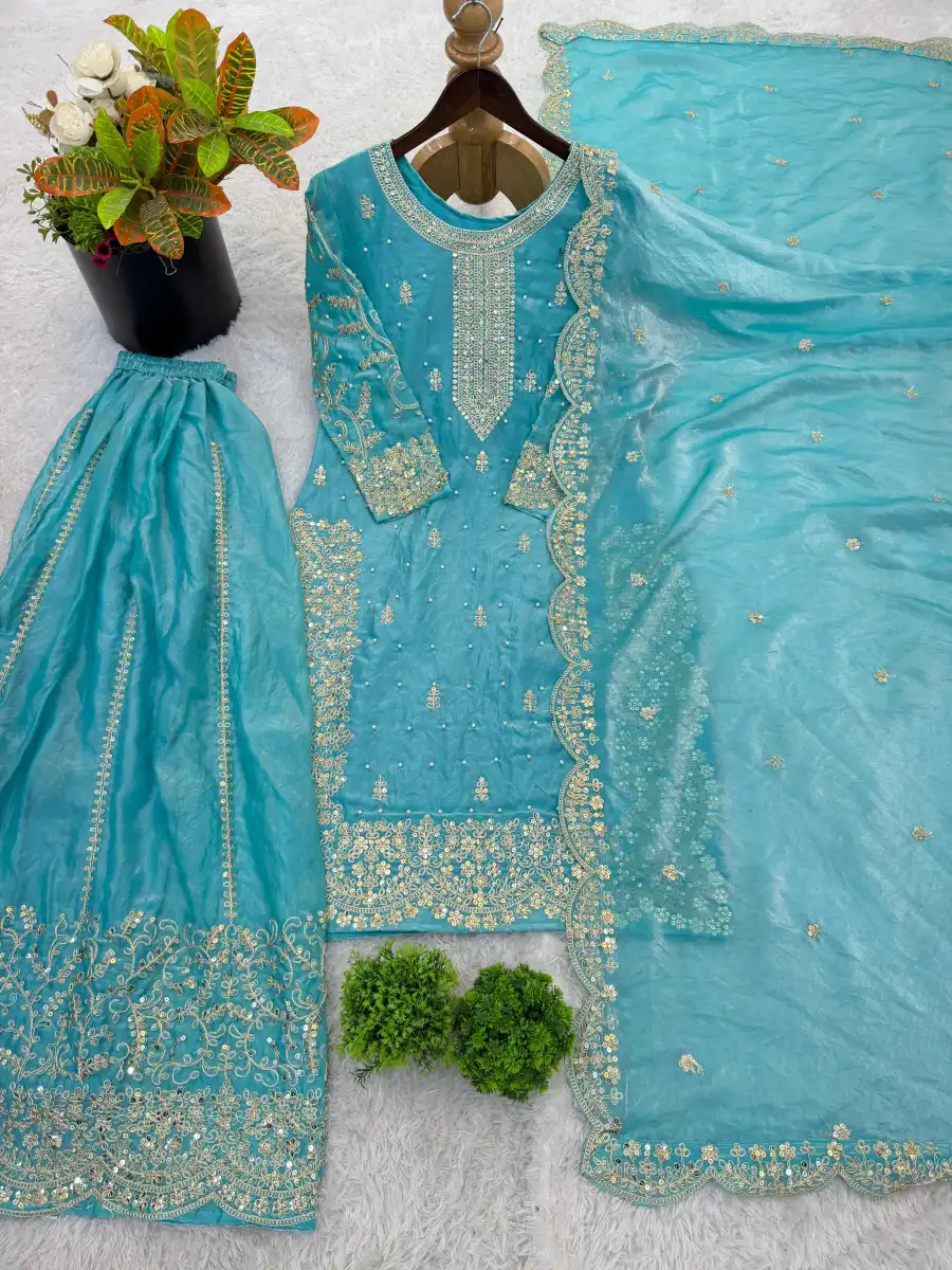 DESIGNER FENDY SILK EMBROIDERY CODING AND SEQUENCE WORK TOP PALAZZO WITH DUPATTA FESTIVE WEAR WHOLESALE PRICE ETHNIC GARMENT (33)