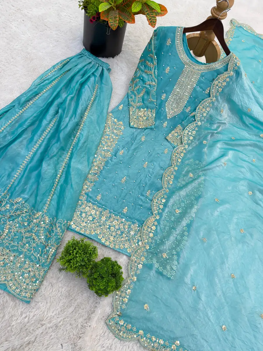 DESIGNER FENDY SILK EMBROIDERY CODING AND SEQUENCE WORK TOP PALAZZO WITH DUPATTA FESTIVE WEAR WHOLESALE PRICE ETHNIC GARMENT (34)