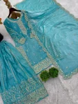 DESIGNER FENDY SILK EMBROIDERY CODING AND SEQUENCE WORK TOP PALAZZO WITH DUPATTA FESTIVE WEAR WHOLESALE PRICE ETHNIC GARMENT (29)