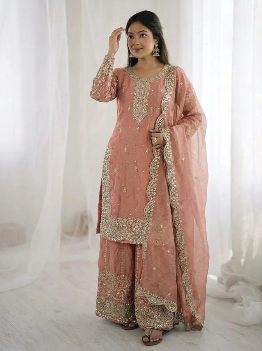 DESIGNER FENDY SILK EMBROIDERY CODING AND SEQUENCE WORK TOP PALAZZO WITH DUPATTA FESTIVE WEAR WHOLESALE PRICE ETHNIC GARMENT (4)