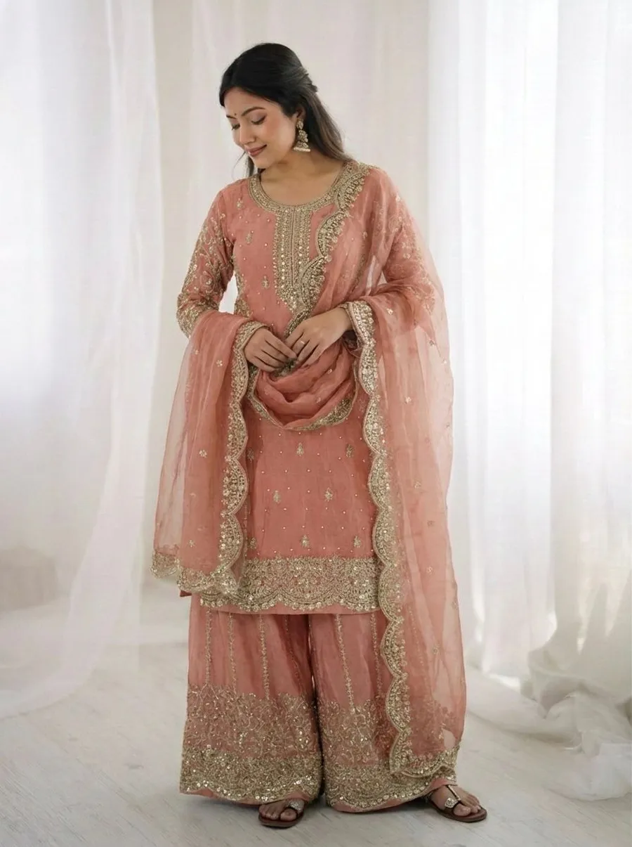 DESIGNER FENDY SILK EMBROIDERY CODING AND SEQUENCE WORK TOP PALAZZO WITH DUPATTA FESTIVE WEAR WHOLESALE PRICE ETHNIC GARMENT (6)