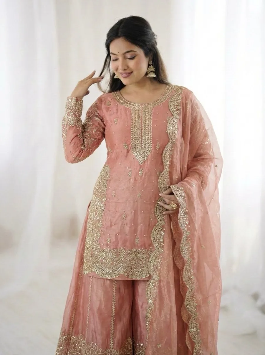 DESIGNER FENDY SILK EMBROIDERY CODING AND SEQUENCE WORK TOP PALAZZO WITH DUPATTA FESTIVE WEAR WHOLESALE PRICE ETHNIC GARMENT (8)