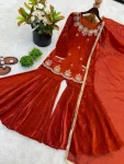 DESIGNER FENDY SILK EMBROIDERY SEQUENCE WITH ZARKAN DIAMOND WORK TOP SHARARA WITH DUPATTA FESTIVE WEAR WHOLESALE PRICE ETHNIC GARMENT (2)