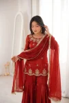 DESIGNER FENDY SILK EMBROIDERY SEQUENCE WITH ZARKAN DIAMOND WORK TOP SHARARA WITH DUPATTA FESTIVE WEAR WHOLESALE PRICE ETHNIC GARMENT (2)