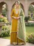 DESIGNER FENDY SILK EMBROIDERY SEQUENCE WORK TOP SHARARA WITH DUPATTA MUSTARD
