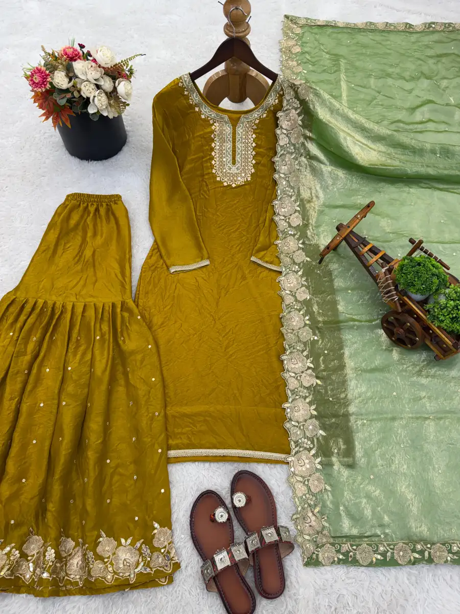 DESIGNER FENDY SILK EMBROIDERY SEQUENCE WORK TOP SHARARA WITH DUPATTA FESTIVE WEAR WHOLESALE PRICE ETHNIC GARMENT (16)