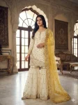 DESIGNER FENDY SILK EMBROIDERY SEQUENCE WORK TOP SHARARA WITH DUPATTA YELLOW AND OFF WHITE