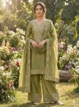 DESIGNER FENDY SILK EMBROIDERY SEQUENCE WORK WITH HAND DIAMOND WORK TOP PALAZZO WITH DUPATTA PISTA