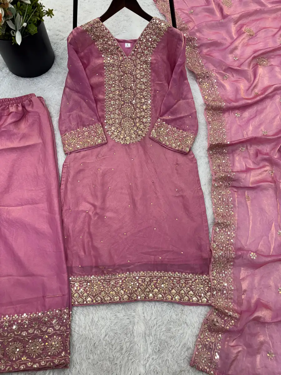 DESIGNER FENDY SILK EMBROIDERY SEQUENCE WORK WITH HAND DIAMOND WORK TOP PALAZZO WITH DUPATTA FESTIVE WEAR WHOLESALE PRICE ETHNIC GARMENT (12)