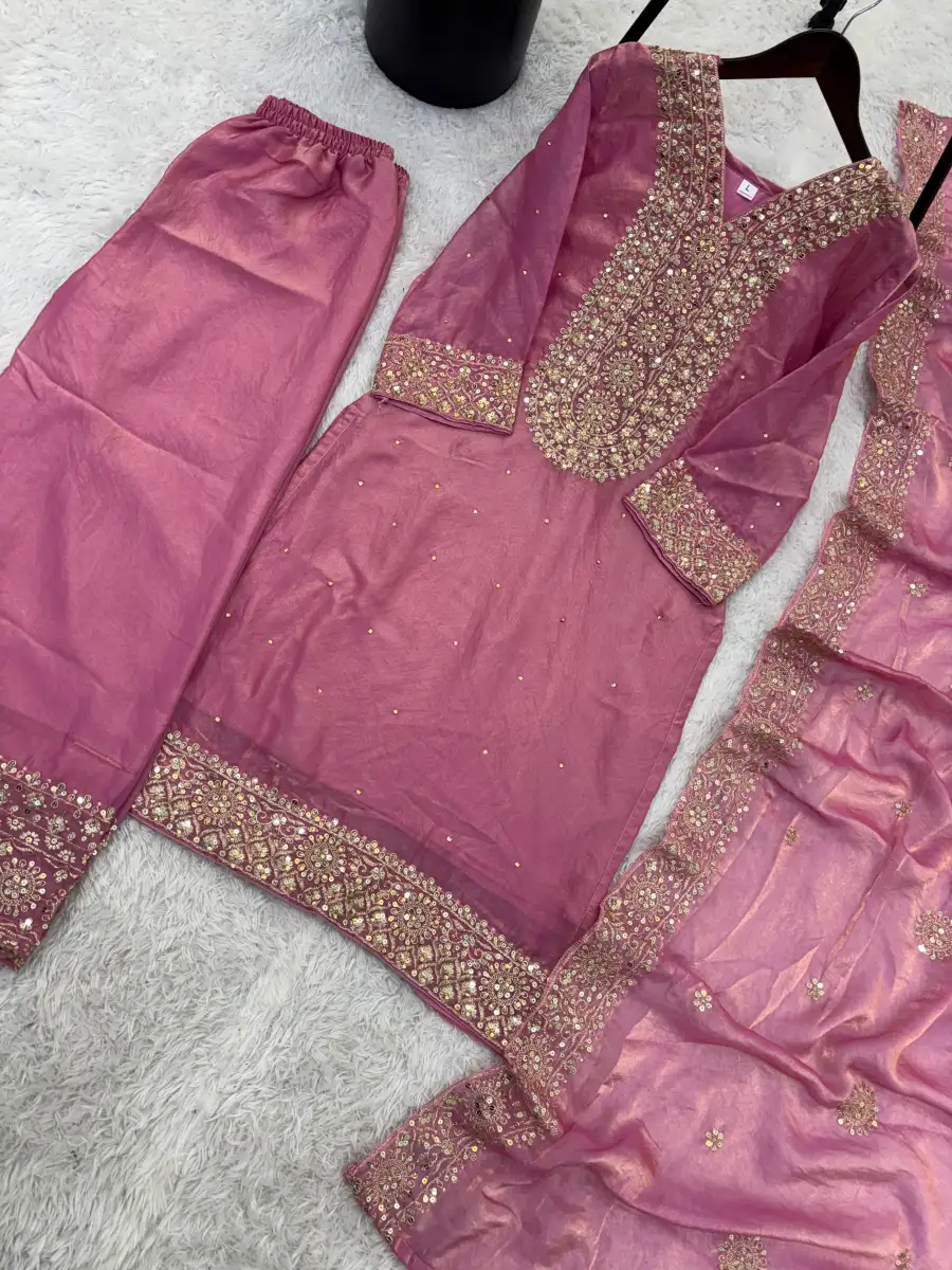 DESIGNER FENDY SILK EMBROIDERY SEQUENCE WORK WITH HAND DIAMOND WORK TOP PALAZZO WITH DUPATTA FESTIVE WEAR WHOLESALE PRICE ETHNIC GARMENT (13)