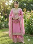 DESIGNER FENDY SILK EMBROIDERY SEQUENCE WORK WITH HAND DIAMOND WORK TOP PALAZZO WITH DUPATTA BABY PINK