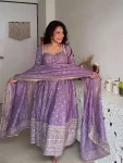 DESIGNER FENDY SILK SEQUENCE EMBROIDERY WORK GOWN BOTTOM WITH DUPATTA PURPLE