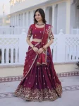 DESIGNER FENDY SILK SEQUENCE  & ZARI THREAD EMBROIDERED WORK LEHENGA CHOLI WITH DUPATTA MAROON