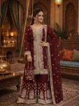 DESIGNER GEORGETTE CHAIN SEQUENCE WORK WITH FANCY LATKAN AND LACE BORDER WORK TOP SHARARA WITH DUPATTA FESTIVE WEAR WHOLESALE PRICE ETHNIC GARMENT (3)
