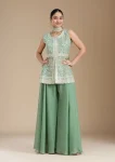 DESIGNER GEORGETTE EMBROIDERY SEQUENCE WORK TOP PALAZZO WITH DUPATTA PISTA