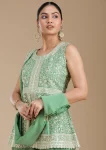 DESIGNER GEORGETTE EMBROIDERY SEQUENCE WORK TOP PALAZZO WITH DUPATTA WEDDING WEAR WHOLESALE PRICE ETHNIC GARMENT (1)
