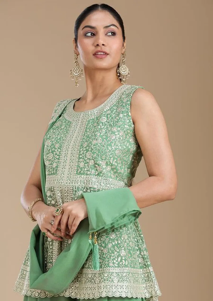 DESIGNER GEORGETTE EMBROIDERY SEQUENCE WORK TOP PALAZZO WITH DUPATTA WEDDING WEAR WHOLESALE PRICE ETHNIC GARMENT (4)