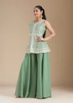 DESIGNER GEORGETTE EMBROIDERY SEQUENCE WORK TOP PALAZZO WITH DUPATTA WEDDING WEAR WHOLESALE PRICE ETHNIC GARMENT (1)
