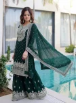 DESIGNER GEORGETTE EMBROIDERY SEQUENCE ZARI WORK TOP SHARARA WITH DUPATTA FESTIVE WEAR WHOLESALE PRICE ETHNIC GARMENT (18)