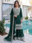 DESIGNER GEORGETTE EMBROIDERY SEQUENCE ZARI WORK TOP SHARARA WITH DUPATTA GREEN