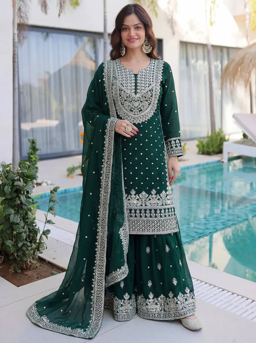 DESIGNER GEORGETTE EMBROIDERY SEQUENCE ZARI WORK TOP SHARARA WITH DUPATTA FESTIVE WEAR WHOLESALE PRICE ETHNIC GARMENT (18)