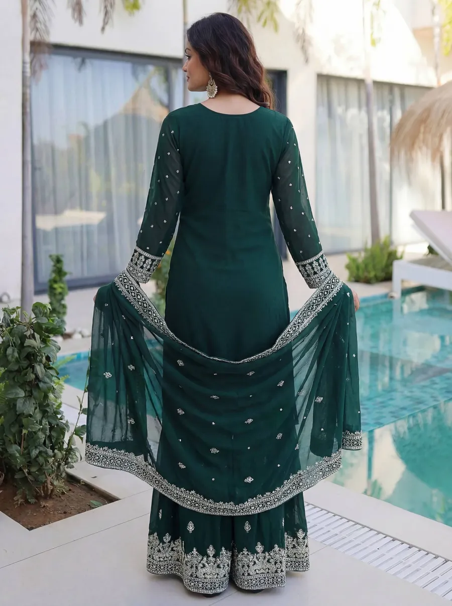 DESIGNER GEORGETTE EMBROIDERY SEQUENCE ZARI WORK TOP SHARARA WITH DUPATTA FESTIVE WEAR WHOLESALE PRICE ETHNIC GARMENT (19)