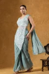 DESIGNER GEORGETTE EMBROIDERY THREAD & SEQUENCE WORK READY TO WEAR SAREE WITH STITCHED BLOUSE PARTY WEAR WHOLESALE PRICE ETHNIC GARMENT (1)