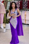 DESIGNER GEORGETTE EMBROIDERY THREAD & SEQUENCE WORK READY TO WEAR SAREE WITH STITCHED BLOUSE PURPLE