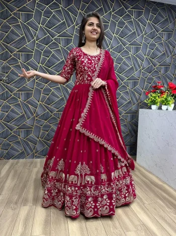 DESIGNER GEORGETTE EMBROIDERY THREAD WORK GOWN WITH DUPATTA RANI