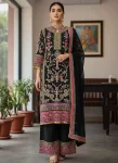 DESIGNER GEORGETTE EMBROIDERY WORK & REAL MIRROR WORK TOP PALAZZO WITH DUPATTA BLACK