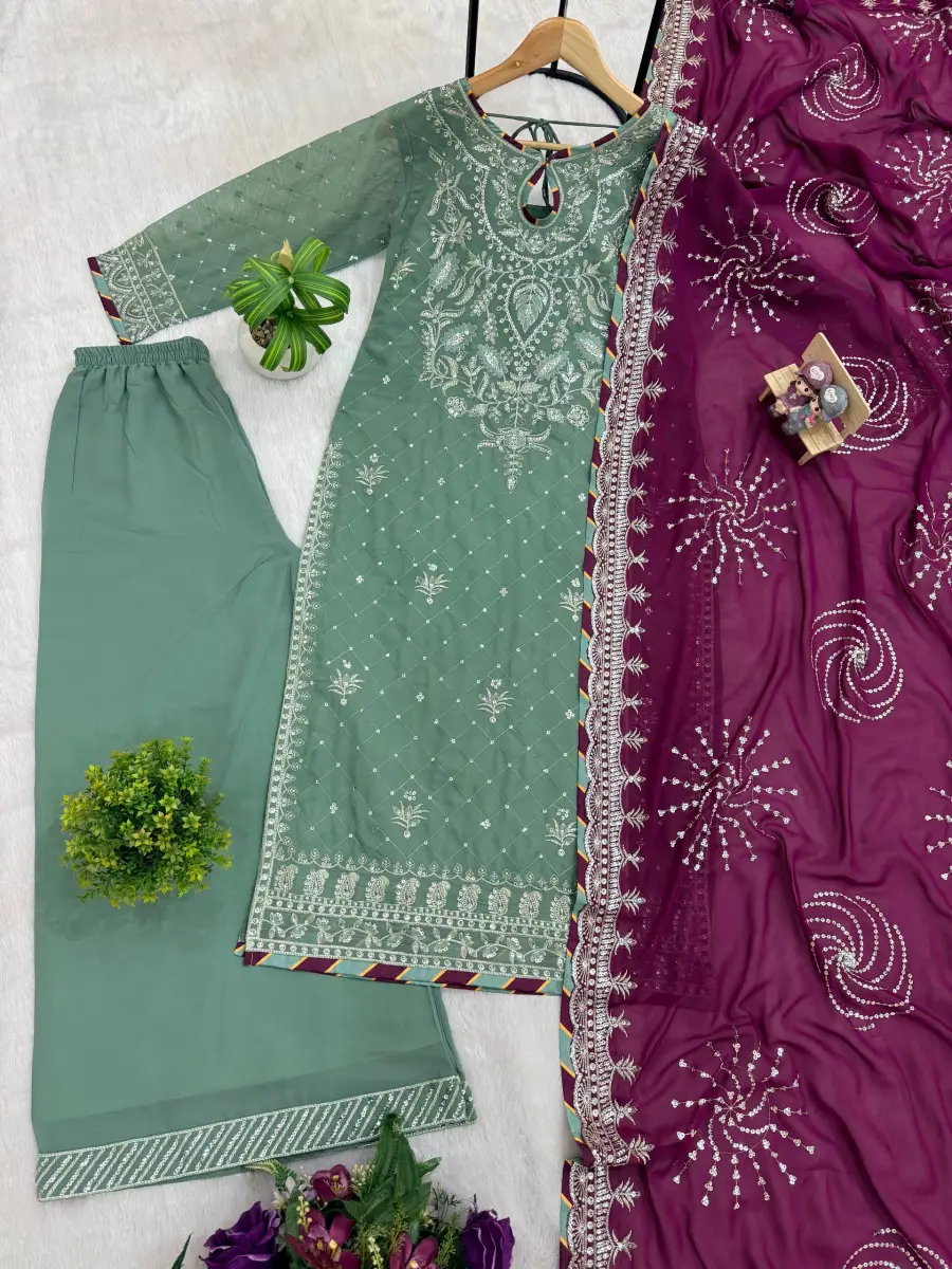 DESIGNER GEORGETTE EMBROIDERY WORK TOP PALAZZO WITH DUPATTA FESTIVE WEAR WHOLESALE PRICE ETHNIC GARMENT (12)