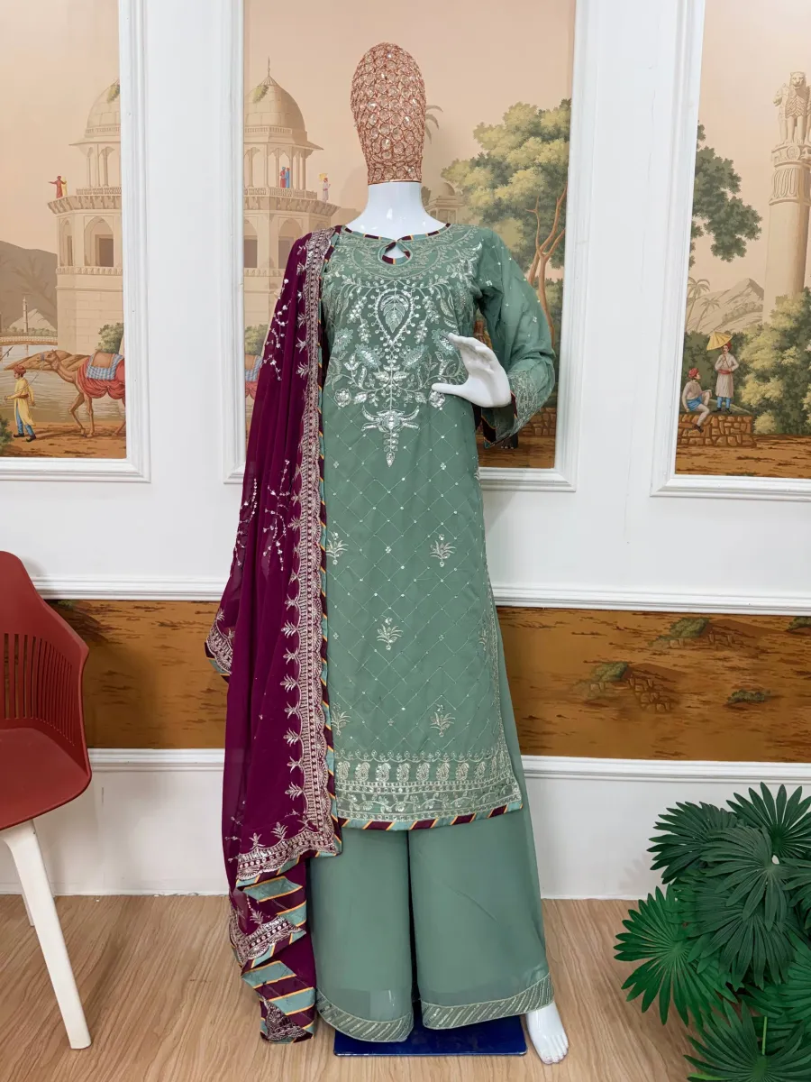 DESIGNER GEORGETTE EMBROIDERY WORK TOP PALAZZO WITH DUPATTA FESTIVE WEAR WHOLESALE PRICE ETHNIC GARMENT (7)