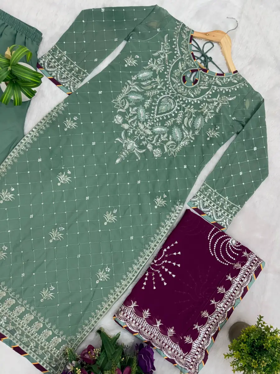 DESIGNER GEORGETTE EMBROIDERY WORK TOP PALAZZO WITH DUPATTA FESTIVE WEAR WHOLESALE PRICE ETHNIC GARMENT (9)