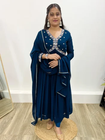 DESIGNER GEORGETTE HAND WORK GOWN BOTTOM WITH DUPATTA BLUE