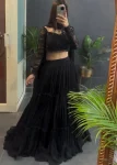 DESIGNER GEORGETTE RUFFLE STYLE LEHENGA CHOLI WITH DUPATTA BLACK