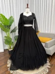 DESIGNER GEORGETTE RUFFLE STYLE LEHENGA CHOLI WITH DUPATTA FESTIVE WEAR WHOLESALE PRICE ETHNIC GARMENT (1)