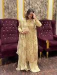 DESIGNER GEORGETTE SEQUENCE & ZARI EMBROIDERY WORK WITH HANDMADE MOTI LATKAN LACE WORK TOP PALAZZO WITH DUPATTA CREAM