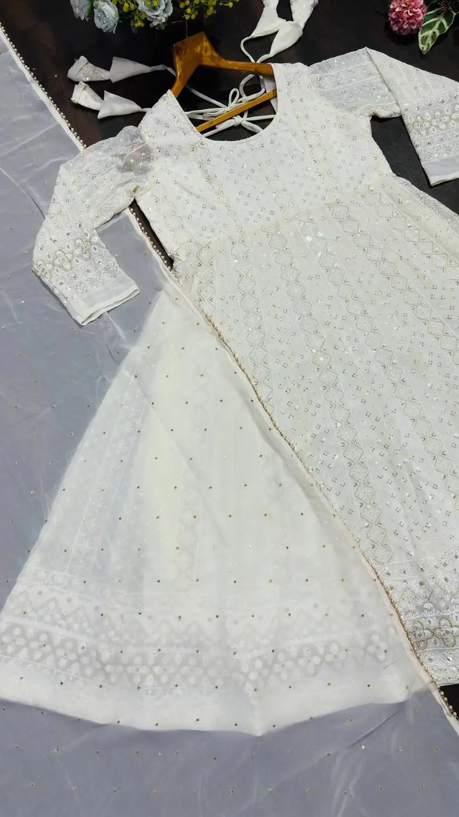 DESIGNER GEORGETTE SEQUENCE & ZARI THREAD EMBROIDERY WORK GOWN BOTTOM WITH DUPATTA FESTIVE WEAR WHOLESALE PRICE ETHNIC GARMENT(33)