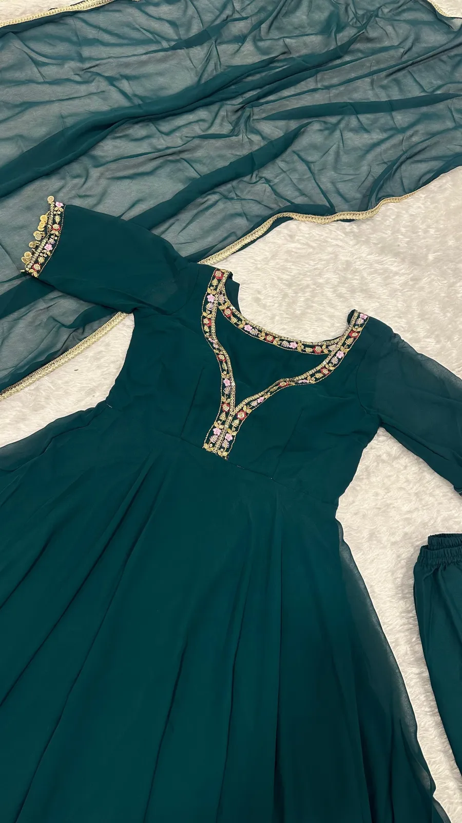 DESIGNER GEORGETTE SEQUENCE , ZARI & THREAD WORK GOWN BOTTOM WITH DUPATTA FESTIVE WEAR WHOLESALE PRICE ETHNIC GARMENT (5)