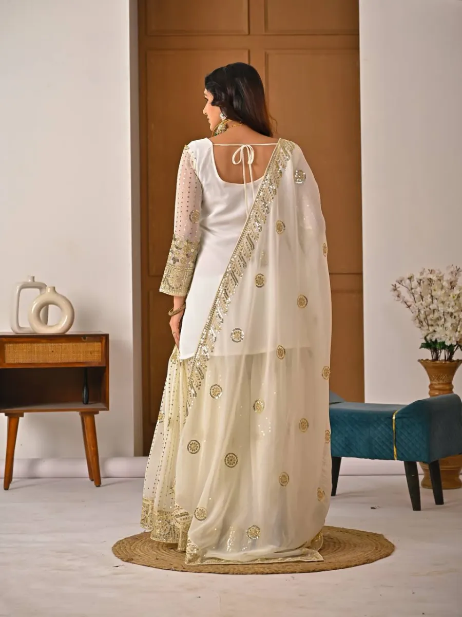 DESIGNER GEORGETTE SILK SEQUENCE AND EMBROIDERY WORK TOP SHARARA WITH DUPATTA WEDDING WEAR WHOLESALE PRICE ETHNIC GARMENT (13)