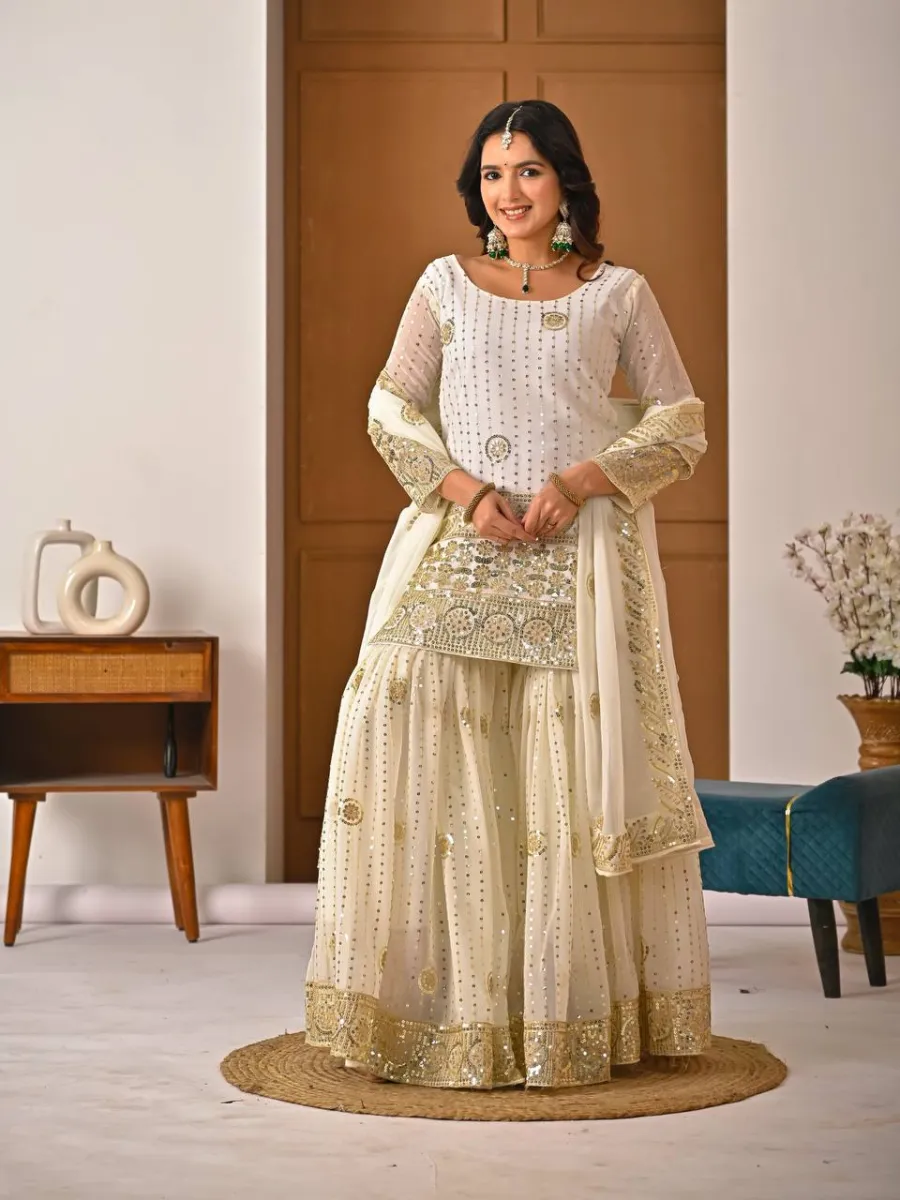 DESIGNER GEORGETTE SILK SEQUENCE AND EMBROIDERY WORK TOP SHARARA WITH DUPATTA WEDDING WEAR WHOLESALE PRICE ETHNIC GARMENT (2)