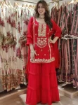 DESIGNER GEORGETTE THREAD & 9 MM SEQUENCE WORK TOP SHARARA WITH DUPATTA RED