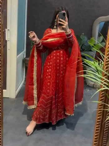 DESIGNER GEORGETTE THREAD WITH SEQUENCE WORK GOWN BOTTOM WITH DUPATTA RED